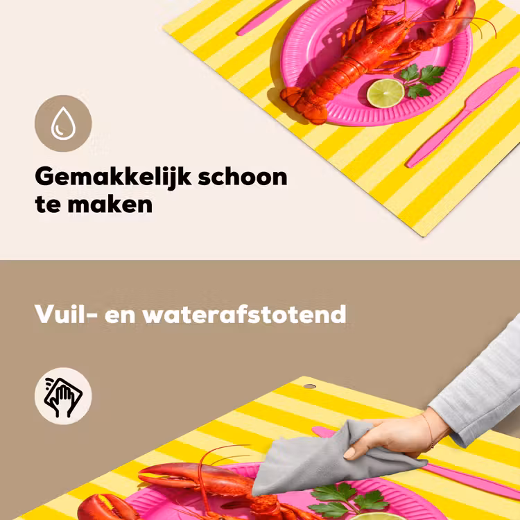 Eten - Roze - Geel - Modern - Culinaire Inductie beschemer met haakjes klein -ky-schoon-nl