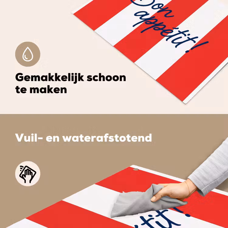 Eten - Spreuk - Keuken - Grafisch - Rood-Wit Inductie beschemer met haakjes klein -ky-schoon-nl