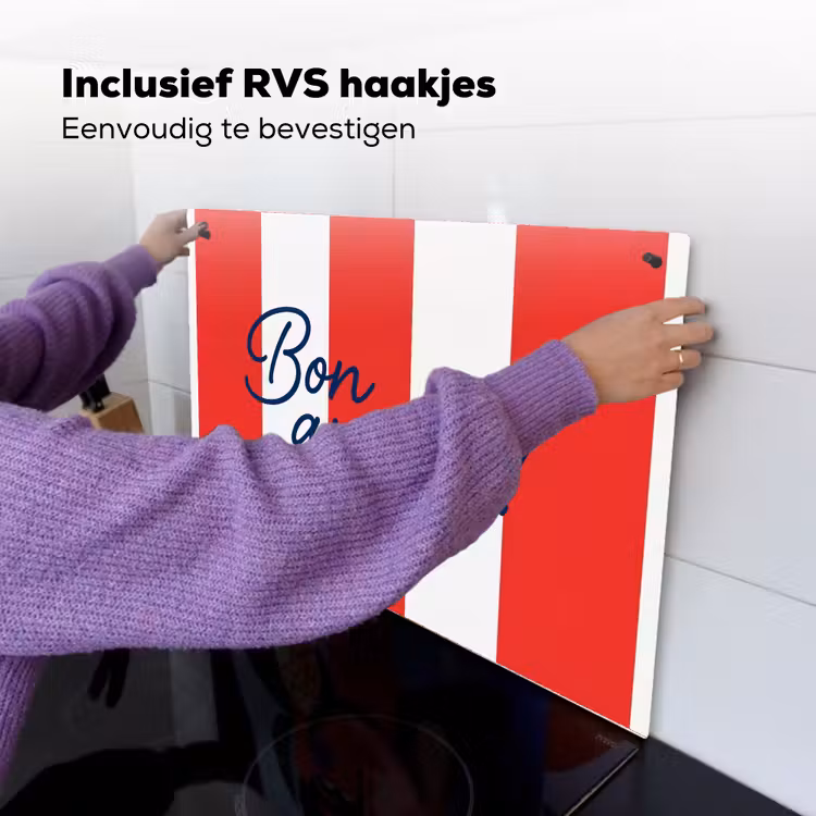 Eten - Spreuk - Keuken - Grafisch - Rood-Wit Inductie beschemer met haakjes klein -ky-ophangen-nl