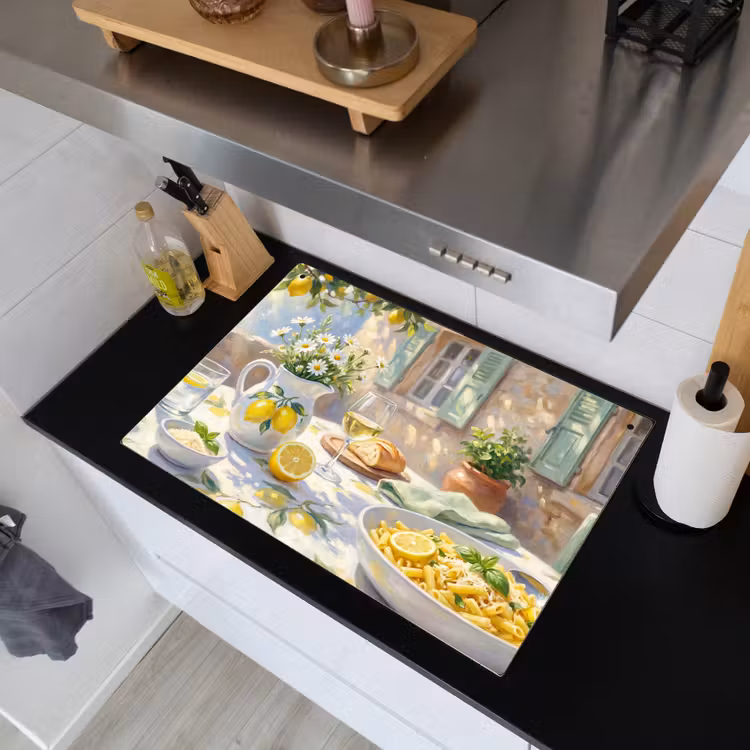 Eten - Terras - Zomer - Geschilderd - Geel Inductie beschemer met haakjes klein -sfeer1