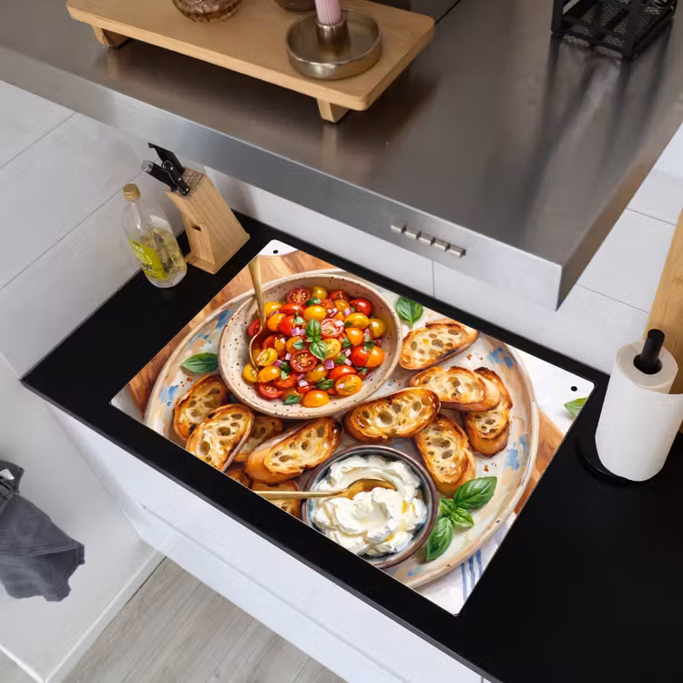 Eten - Tomaat - Brood - Kleurrijk - Keuken Inductie beschemer met haakjes klein -sfeer1