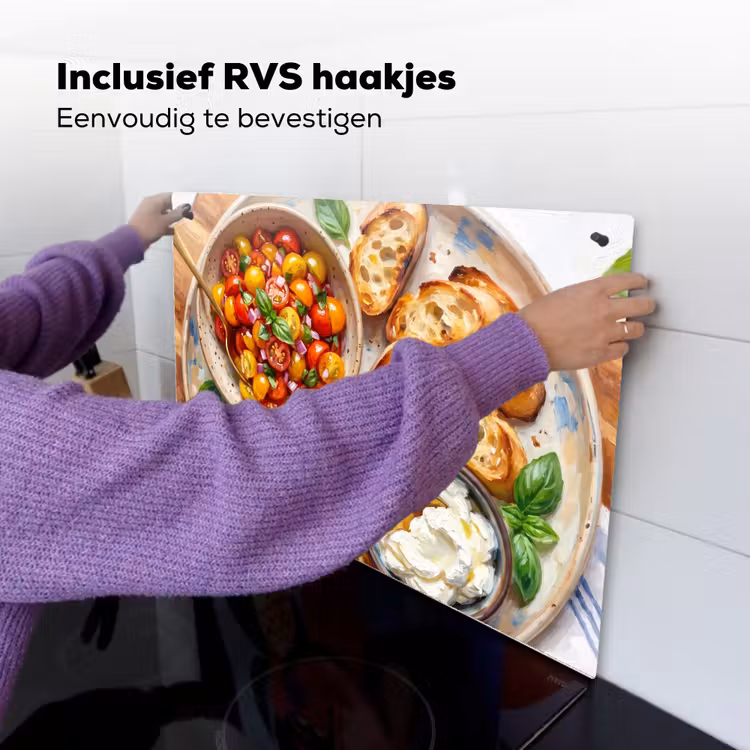 Eten - Tomaat - Brood - Kleurrijk - Keuken Inductie beschemer met haakjes klein -ky-ophangen-nl
