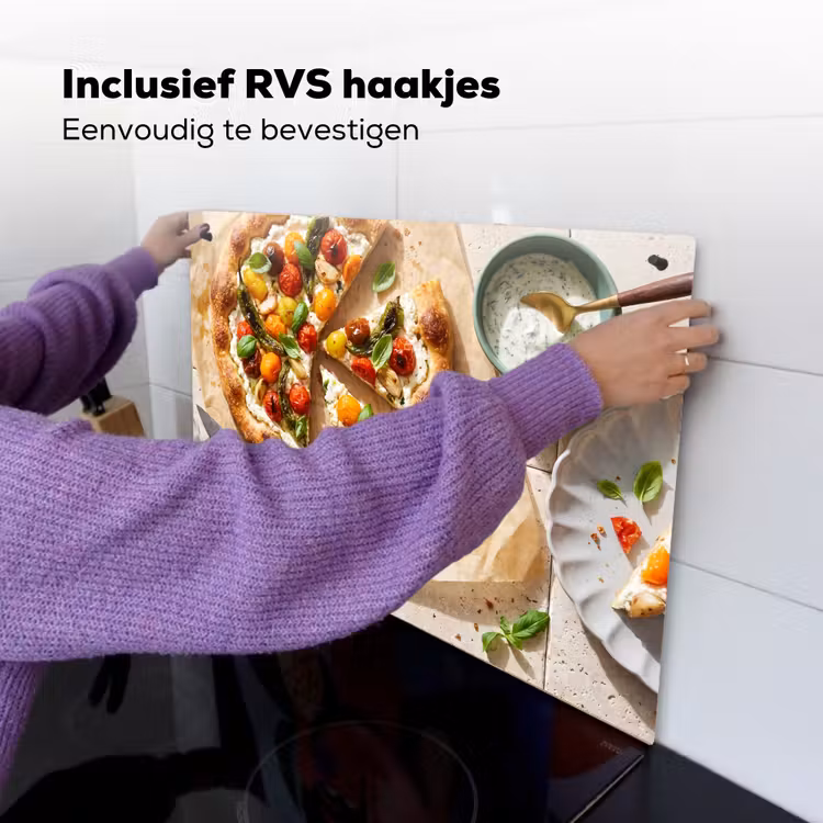Eten - Tomaten - Basilicum - Maaltijd - Vers Inductie beschemer met haakjes klein -ky-ophangen-nl