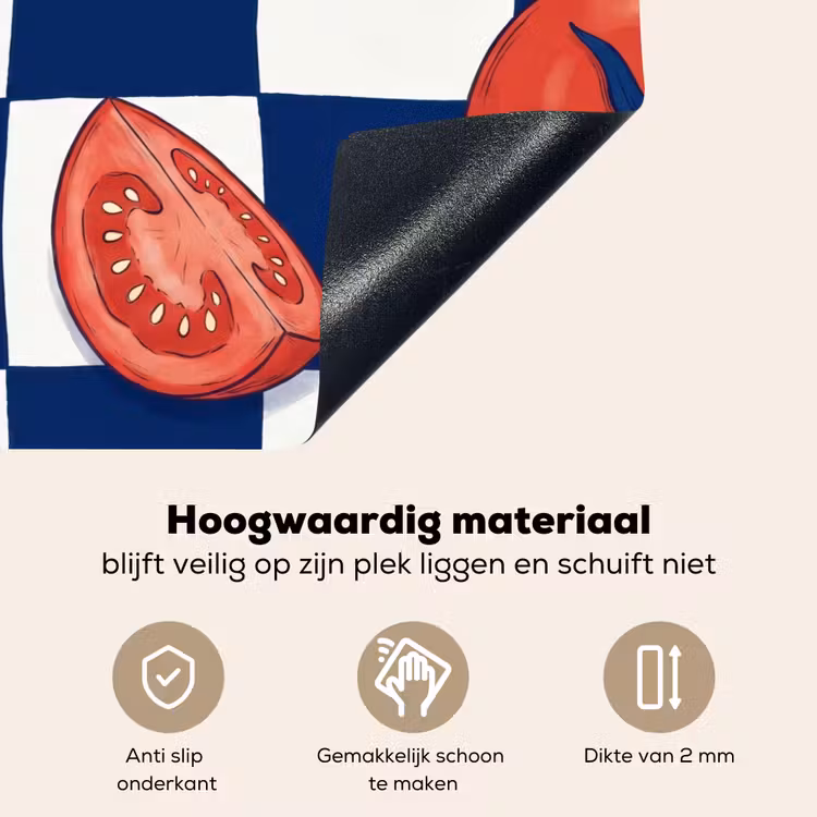 Eten - Tomaten - Keuken - Illustratie - Rood-Blauw Inductie beschemer met haakjes klein -ky-onderkant-nl