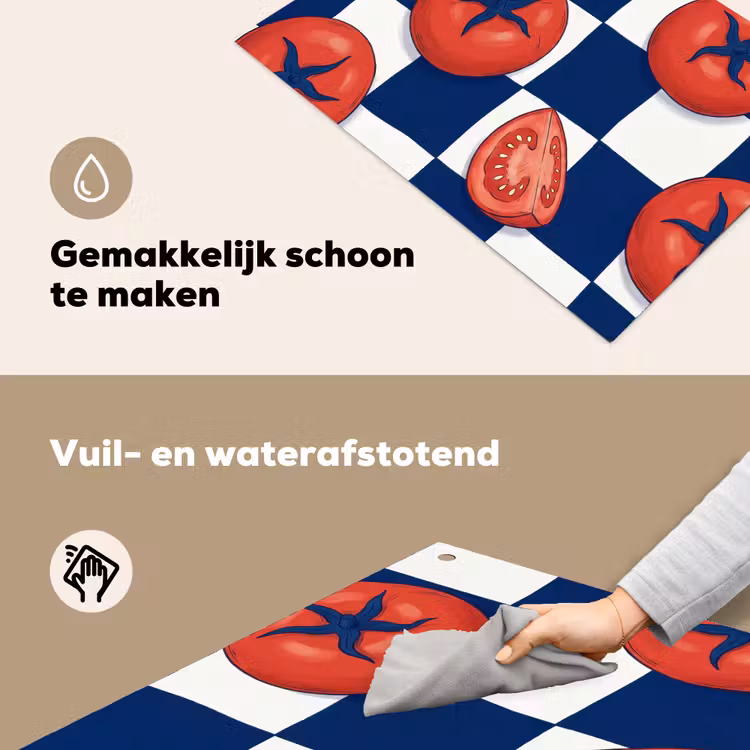Eten - Tomaten - Keuken - Illustratie - Rood-Blauw Inductie beschemer met haakjes klein -ky-schoon-nl