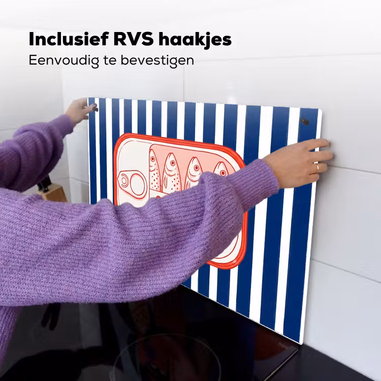 Eten - Vis - Blik - Illustratie - Rood Inductie beschemer met haakjes klein -ky-ophangen-nl