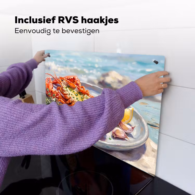 Eten - Zee - Kust - Modern - Blauw Inductie beschemer met haakjes klein -ky-ophangen-nl