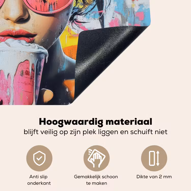 Expressief - Milkshake - Vrouw - Felle kleuren Inductie beschemer met haakjes middel -ky-onderkant-nl