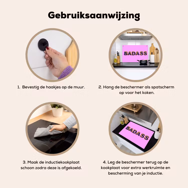 Felroze - Badass - Panterprint - Schaduw Inductie beschemer met haakjes klein -ky-gebruik-nl