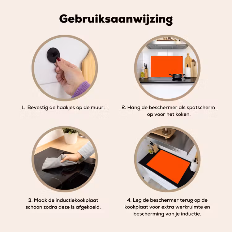Fiery - Tangerine - Oranje Inductie beschemer met haakjes klein 777 -ky-gebruik-nl