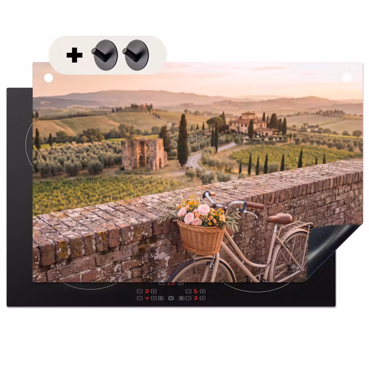 Fiets - Bloemen - Toscane - Landschap - Roze Inductie beschemer met haakjes klein -3d