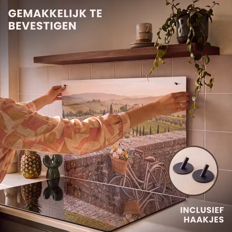 Fiets - Bloemen - Toscane - Landschap - Roze Inductie beschemer met haakjes klein -ky-ophangen-nl