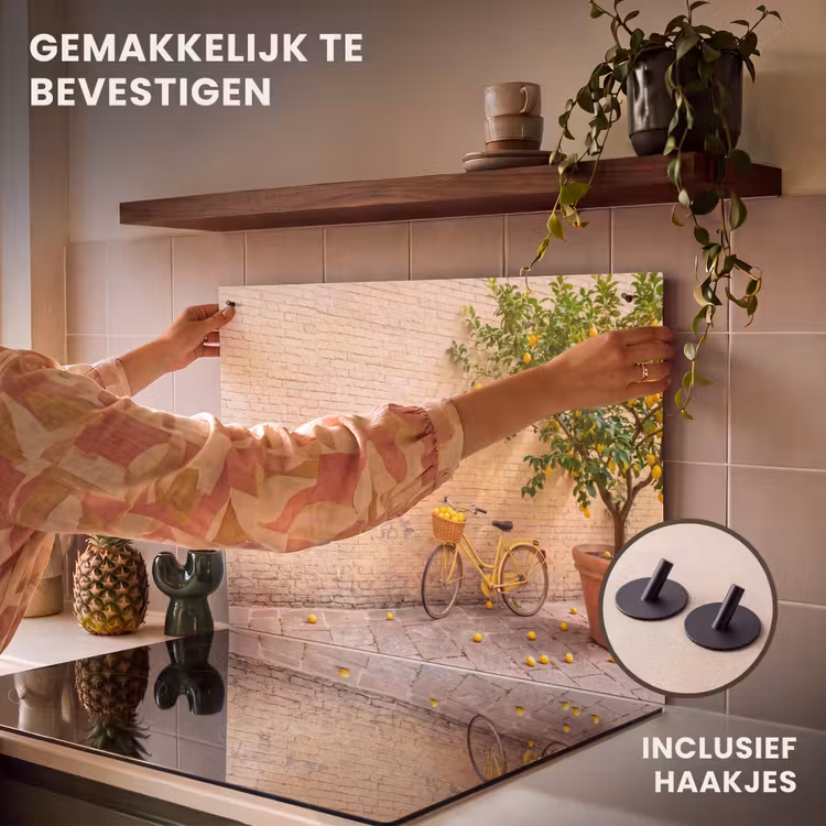 Fiets - Mand - Eten - Geel - Zomer Inductie beschemer met haakjes klein -ky-ophangen-nl