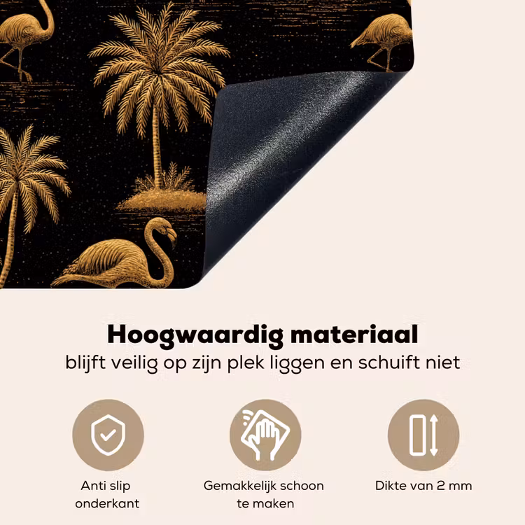 Flamingo - Palmbomen - Tropisch - Goud - Zwart Inductie beschemer met haakjes klein 777 -ky-onderkant-nl