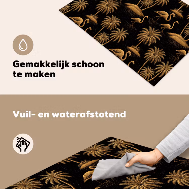 Flamingo - Palmbomen - Tropisch - Goud - Zwart Inductie beschemer met haakjes klein 777 -ky-schoon-nl