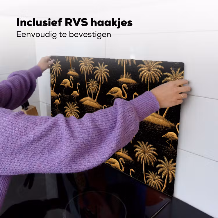 Flamingo - Palmbomen - Tropisch - Goud - Zwart Inductie beschemer met haakjes klein 777 -ky-ophangen-nl
