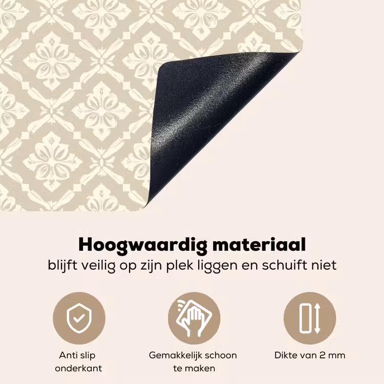 Floraal - Ornament - Beige Inductie beschemer met haakjes klein 777 -ky-onderkant-nl
