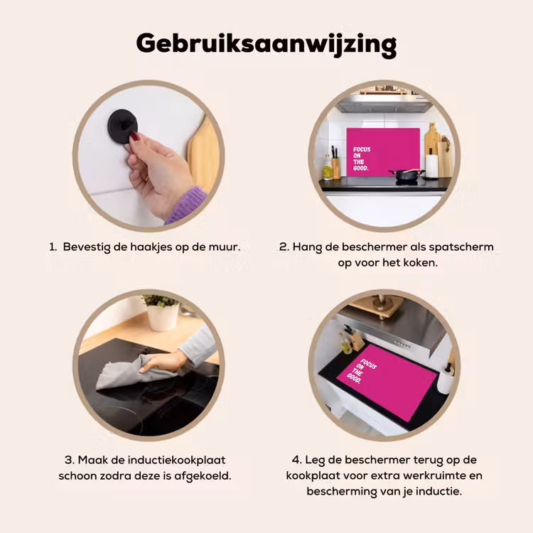 Focus on the good - Roze - Simple Inductie beschemer met haakjes klein -ky-gebruik-nl