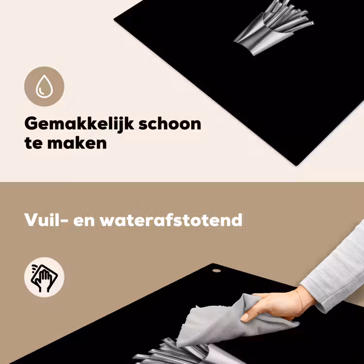 Frietjes - Futuristisch - Zilver Inductie beschemer met haakjes middel -ky-schoon-nl