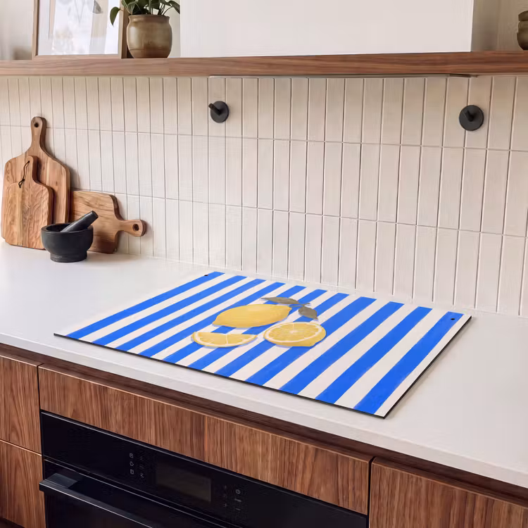 Fruit - Citroen - Zomer - Geel - Blauw Inductie beschemer met haakjes klein -sfeer1