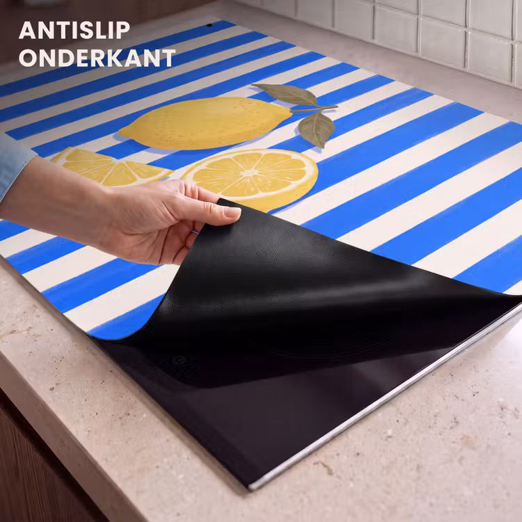 Fruit - Citroen - Zomer - Geel - Blauw Inductie beschemer met haakjes klein -ky-onderkant-nl