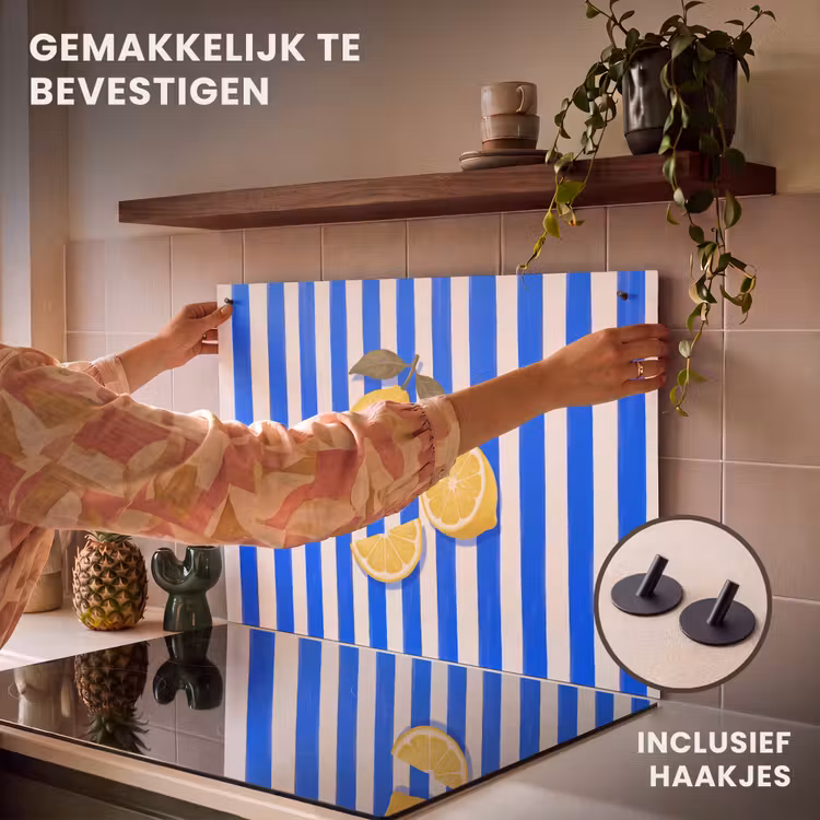 Fruit - Citroen - Zomer - Geel - Blauw Inductie beschemer met haakjes klein -ky-ophangen-nl