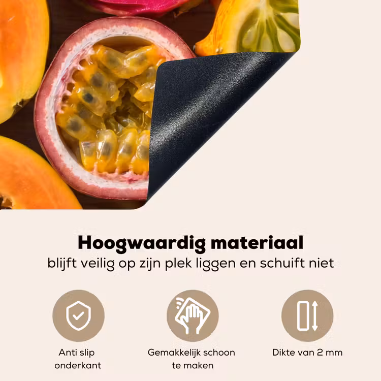 Fruit - Geopend - Tropisch - Eten - Kleurrijk Inductie beschemer met haakjes klein -ky-onderkant-nl