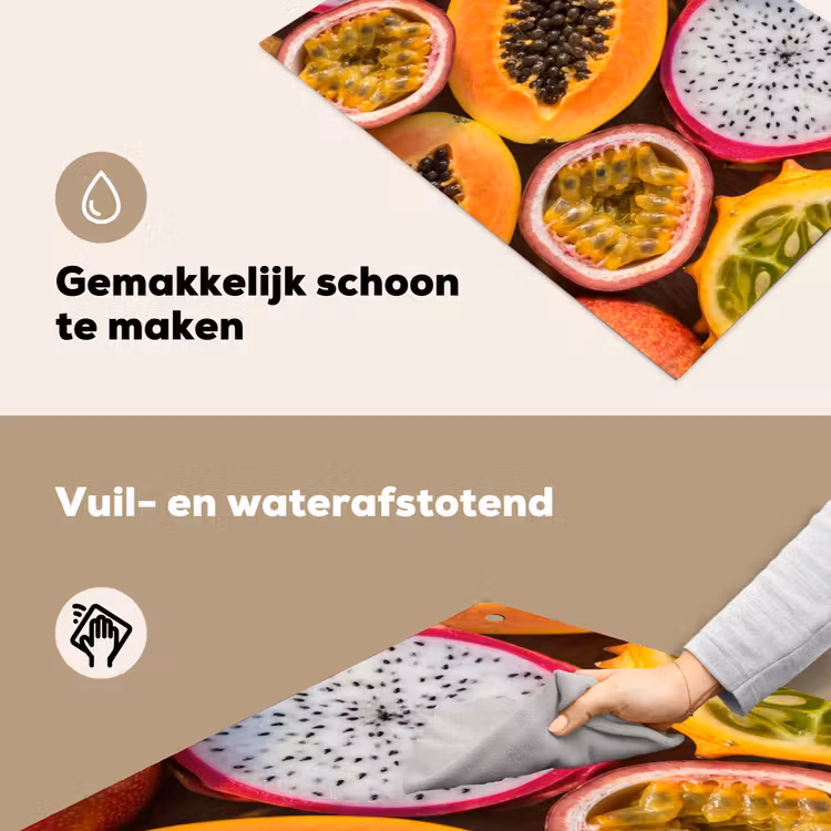 Fruit - Geopend - Tropisch - Eten - Kleurrijk Inductie beschemer met haakjes klein -ky-schoon-nl