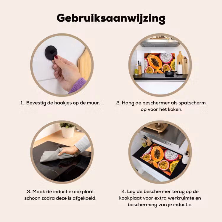 Fruit - Geopend - Tropisch - Eten - Kleurrijk Inductie beschemer met haakjes klein -ky-gebruik-nl
