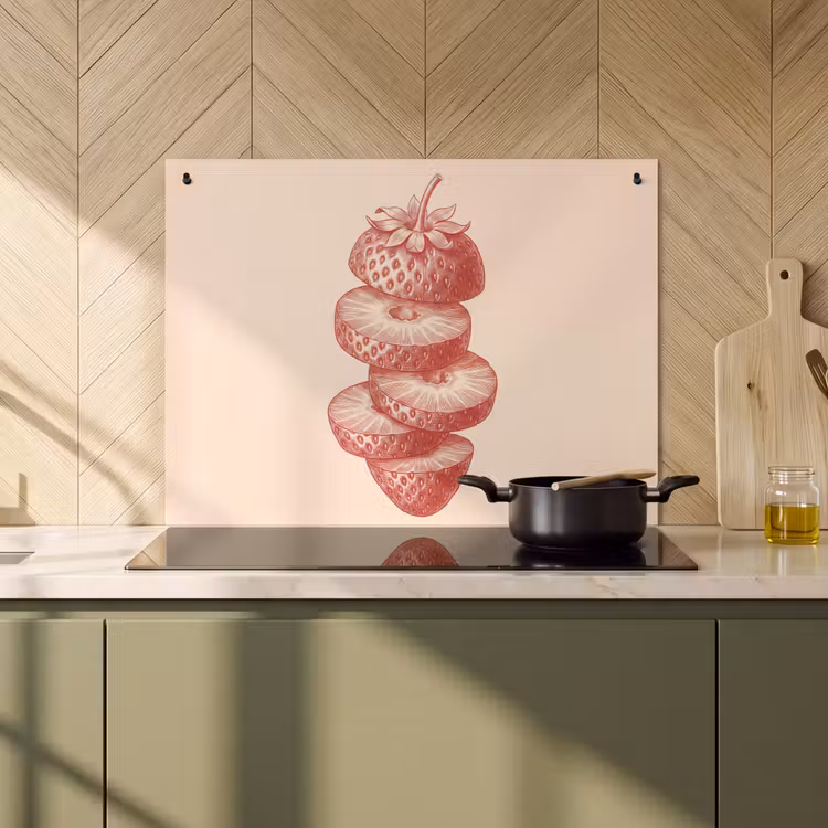 Fruit - Gesneden - Illustratie - Rood - Vintage Inductie beschemer met haakjes klein -sfeer2