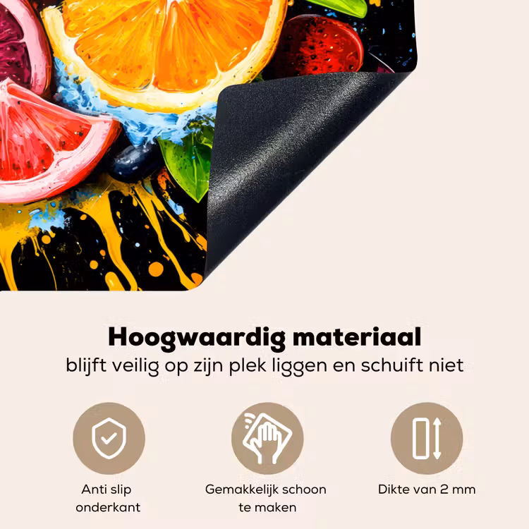 Fruit - Graffiti - Kleurrijk - Sinaasappel - Aardbei - Abstract Inductie beschemer met haakjes klein -ky-onderkant-nl