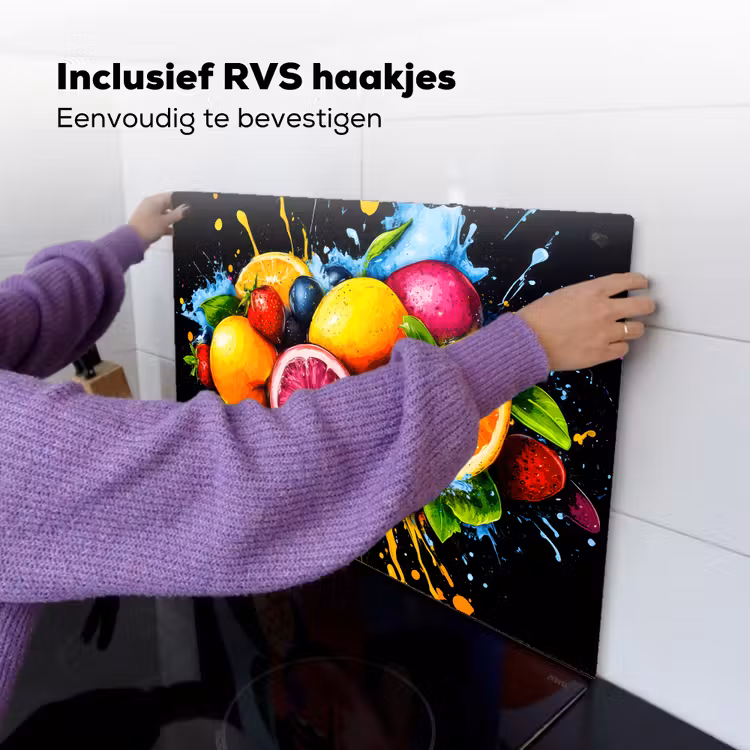 Fruit - Graffiti - Kleurrijk - Sinaasappel - Aardbei - Abstract Inductie beschemer met haakjes klein -ky-ophangen-nl