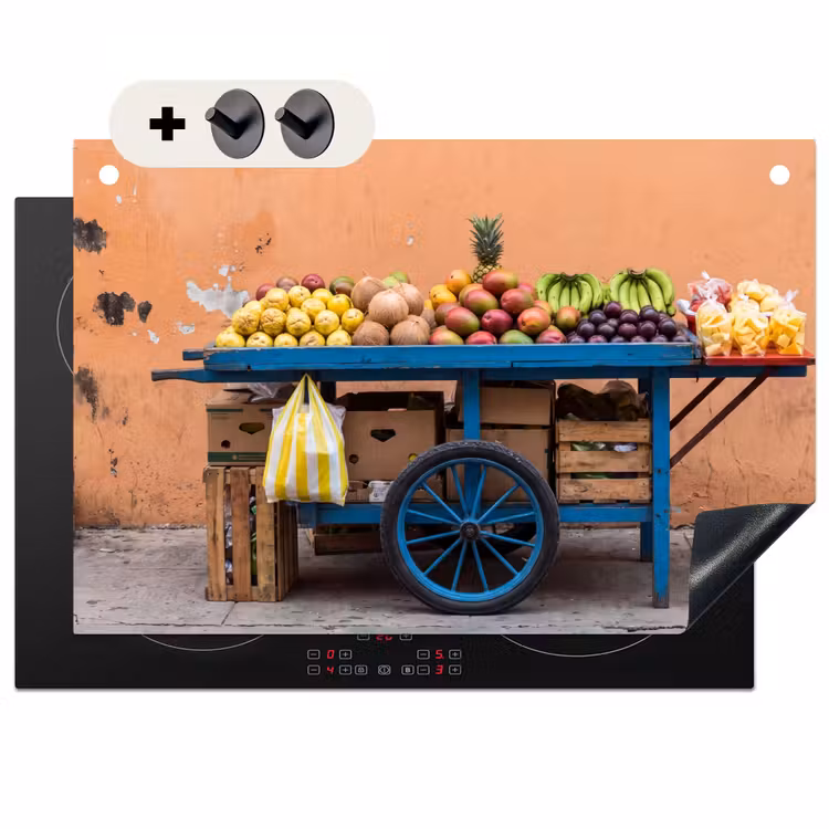 Inductiebeschermer & spatscherm (2in1) - Fruit - Kar - Straat - Fruit - Kar - Straat Inductie beschemer met haakjes klein