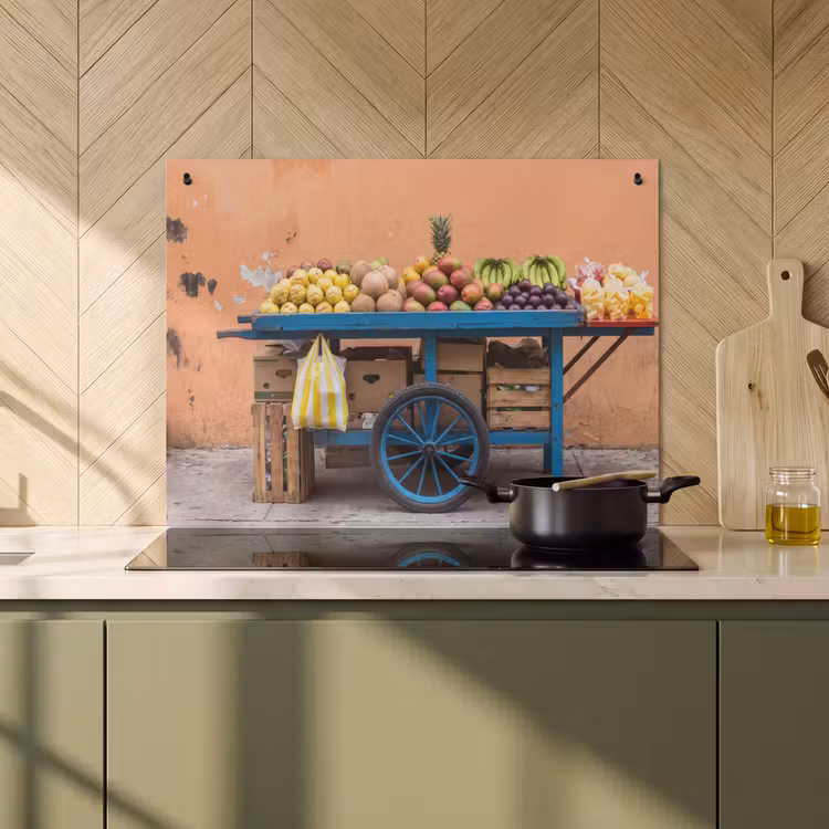 Inductiebeschermer & spatscherm (2in1) - Fruit - Kar - Straat - Fruit - Kar - Straat Inductie beschemer met haakjes klein