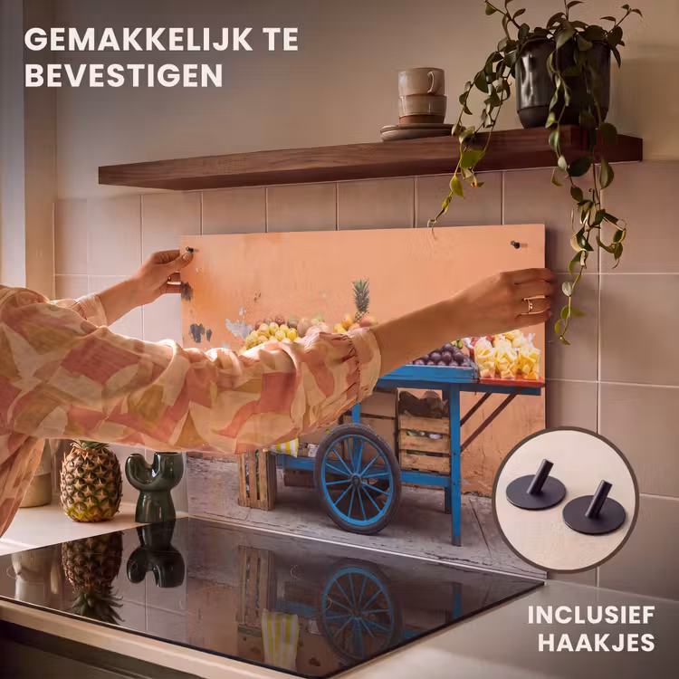 Inductiebeschermer & spatscherm (2in1) - Fruit - Kar - Straat - Fruit - Kar - Straat Inductie beschemer met haakjes klein