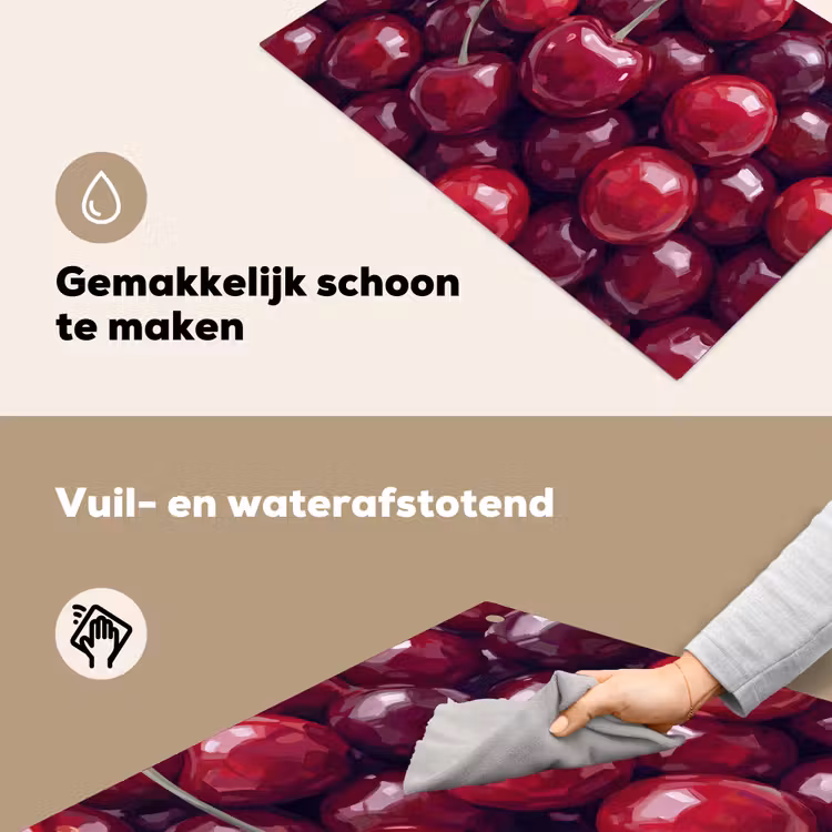 Fruit - Kersen - Eten - Modern - Rood Inductie beschemer met haakjes klein -ky-schoon-nl