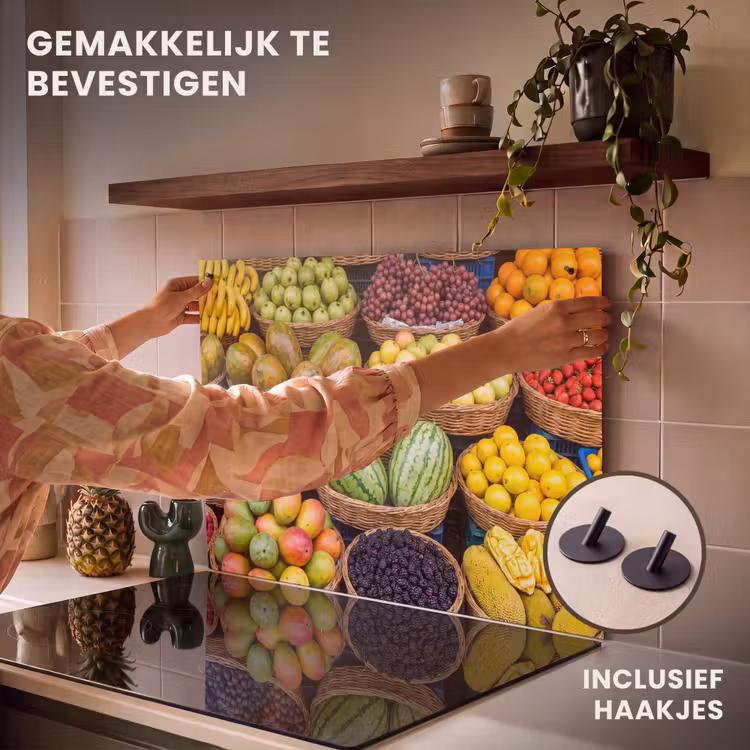 Inductiebeschermer & spatscherm (2in1) - Fruit - Markt - Kleurrijk - Fruit - Markt - Kleurrijk Inductie beschemer met haakjes klein