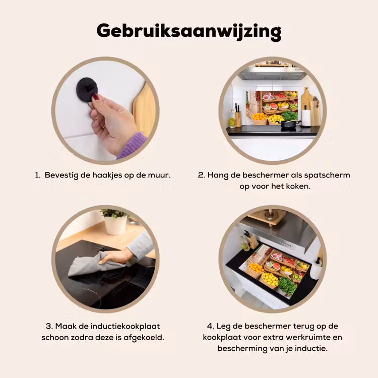 Inductiebeschermer & spatscherm (2in1) - Fruit - Markt - Vers - Fruit - Markt - Vers Inductie beschemer met haakjes klein