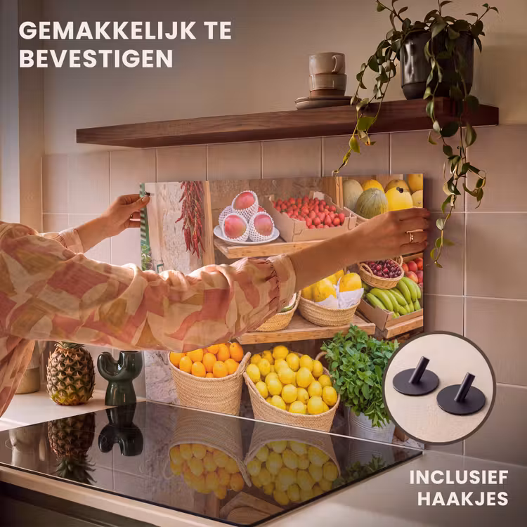 Inductiebeschermer & spatscherm (2in1) - Fruit - Markt - Vers - Fruit - Markt - Vers Inductie beschemer met haakjes klein