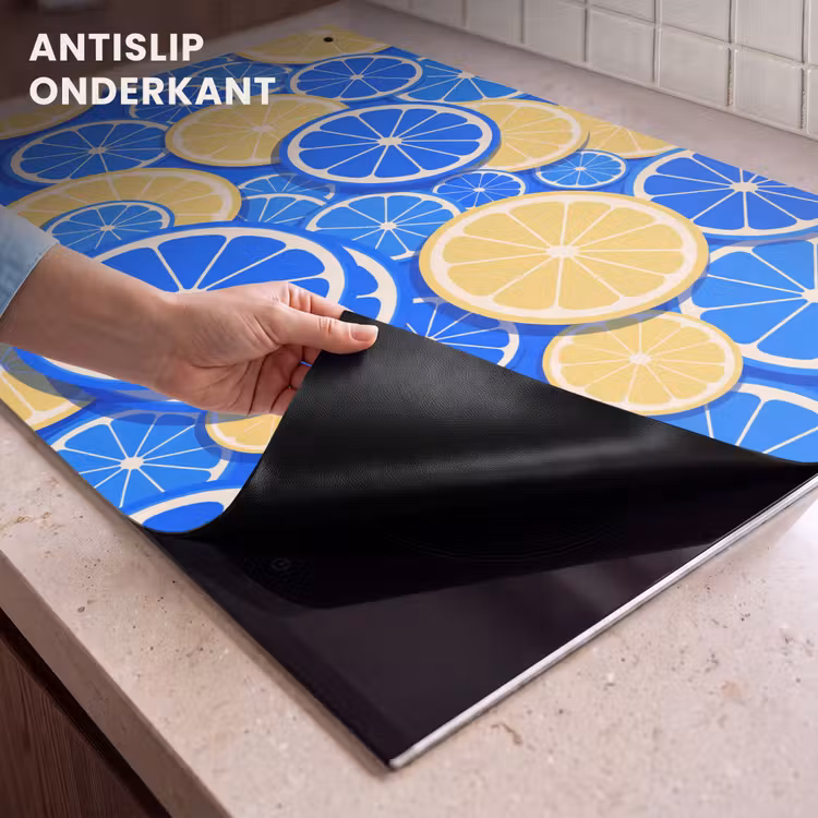 Fruit - Schijven - Patroon - Modern - Blauw - Geel Inductie beschemer met haakjes klein -ky-onderkant-nl