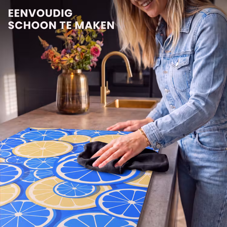 Fruit - Schijven - Patroon - Modern - Blauw - Geel Inductie beschemer met haakjes klein -ky-schoon-nl