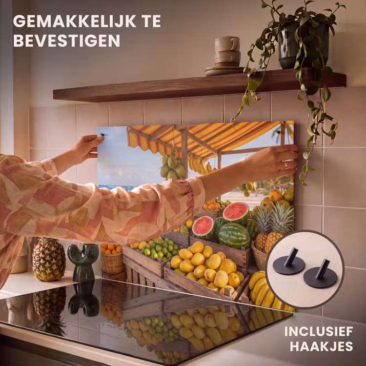 Inductiebeschermer & spatscherm (2in1) - Fruit - Strand - Tropisch - Fruit - Strand - Tropisch Inductie beschemer met haakjes klein