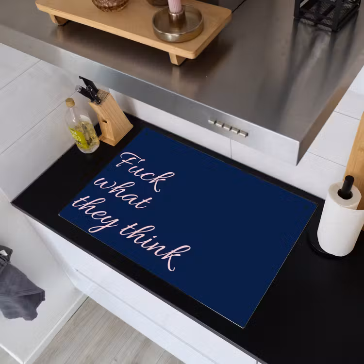 Fuck what they think - Blauw - Cursief Inductie beschemer met haakjes klein -ky-schoon-nl