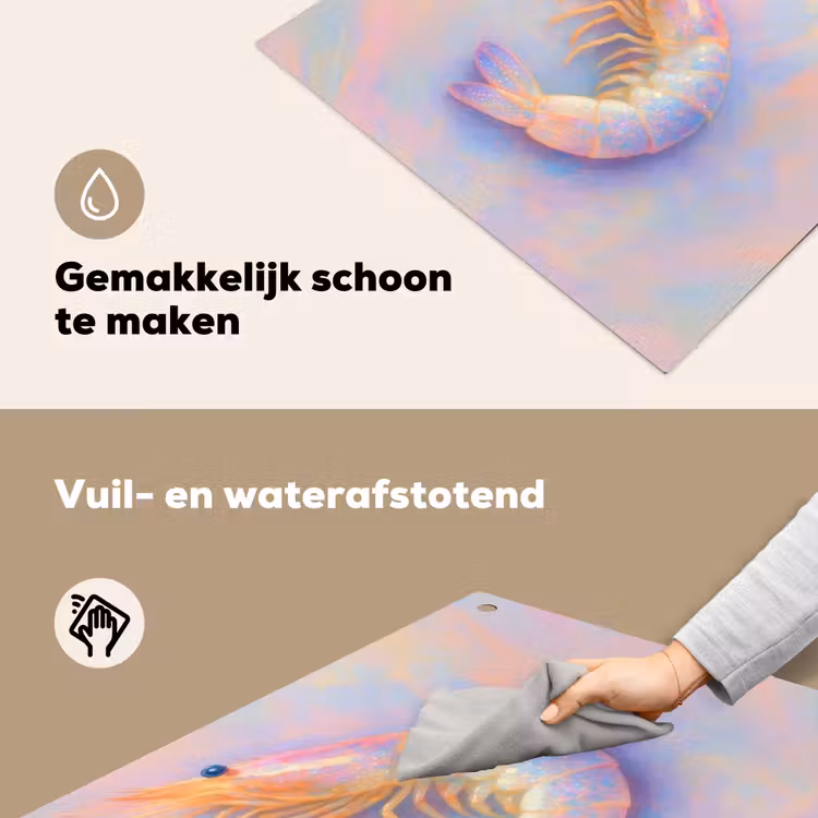 Garnaal - Subtiele structuur - Blauw - Roze Inductie beschemer met haakjes middel -ky-schoon-nl