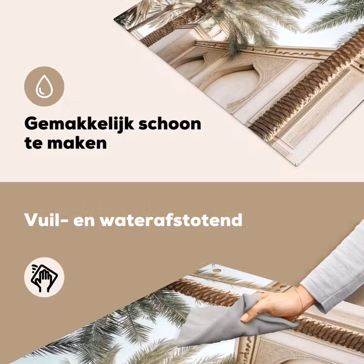 Gebouw - Palmbomen - Beige - Zon Inductie beschemer met haakjes middel -ky-schoon-nl