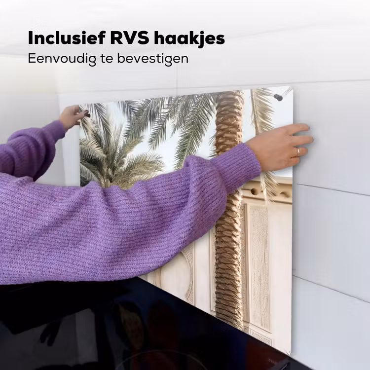 Gebouw - Palmbomen - Beige - Zon Inductie beschemer met haakjes middel -ky-ophangen-nl