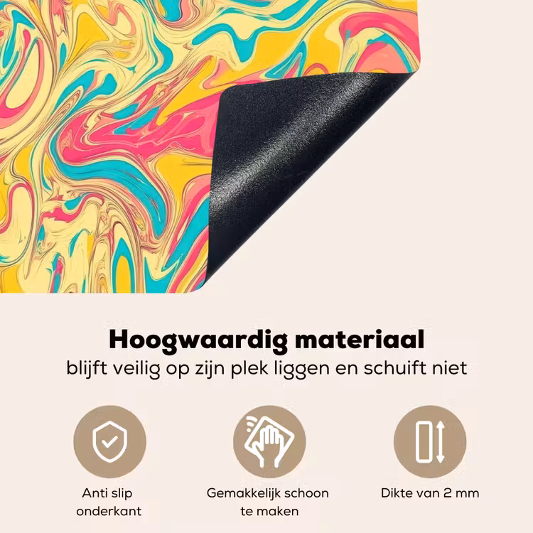 Geel - Roze - Blauw - Retro Inductie beschemer met haakjes klein -ky-onderkant-nl