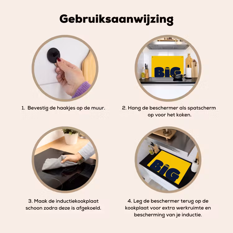 Geel - Think big - Grafisch Inductie beschemer met haakjes klein -ky-gebruik-nl