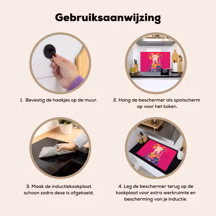 Geit - Hoorns - Kimono - Kleurrijk Inductie beschemer met haakjes klein -ky-gebruik-nl
