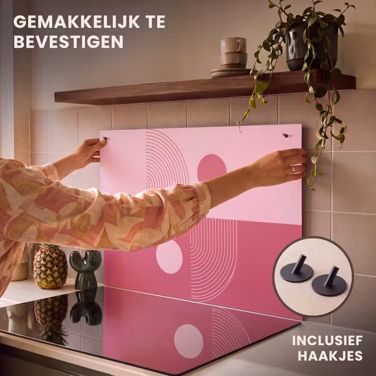Geometrie - Patroon - Abstract - Roze - Modern Inductie beschemer met haakjes klein -ky-ophangen-nl
